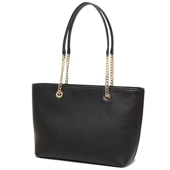 S Michael Kors Medium Front Zip Chain Tote Black Leather 35F2GTTT2L NWT $448 - Picture 2 of 13